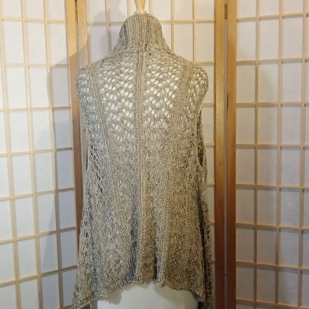 United States Sweaters Sm Open Knit Duster Vest Cardigan Asymmetrical Hem - Picture 9 of 9